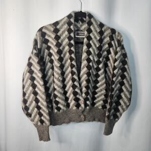 Samband of Iceland Vtg Wool Crop Cardigan Sweater Herringbone Chunky Knit XL